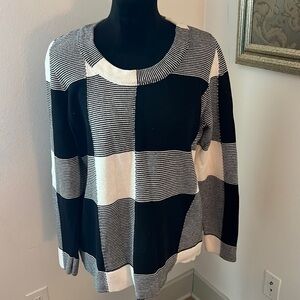 Liz Claiborne black white checkered 100% cotton long sleeve sweater Sz XL